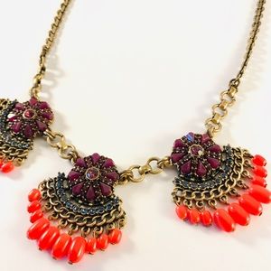 Purple and Coral Floral JCrew Necklace